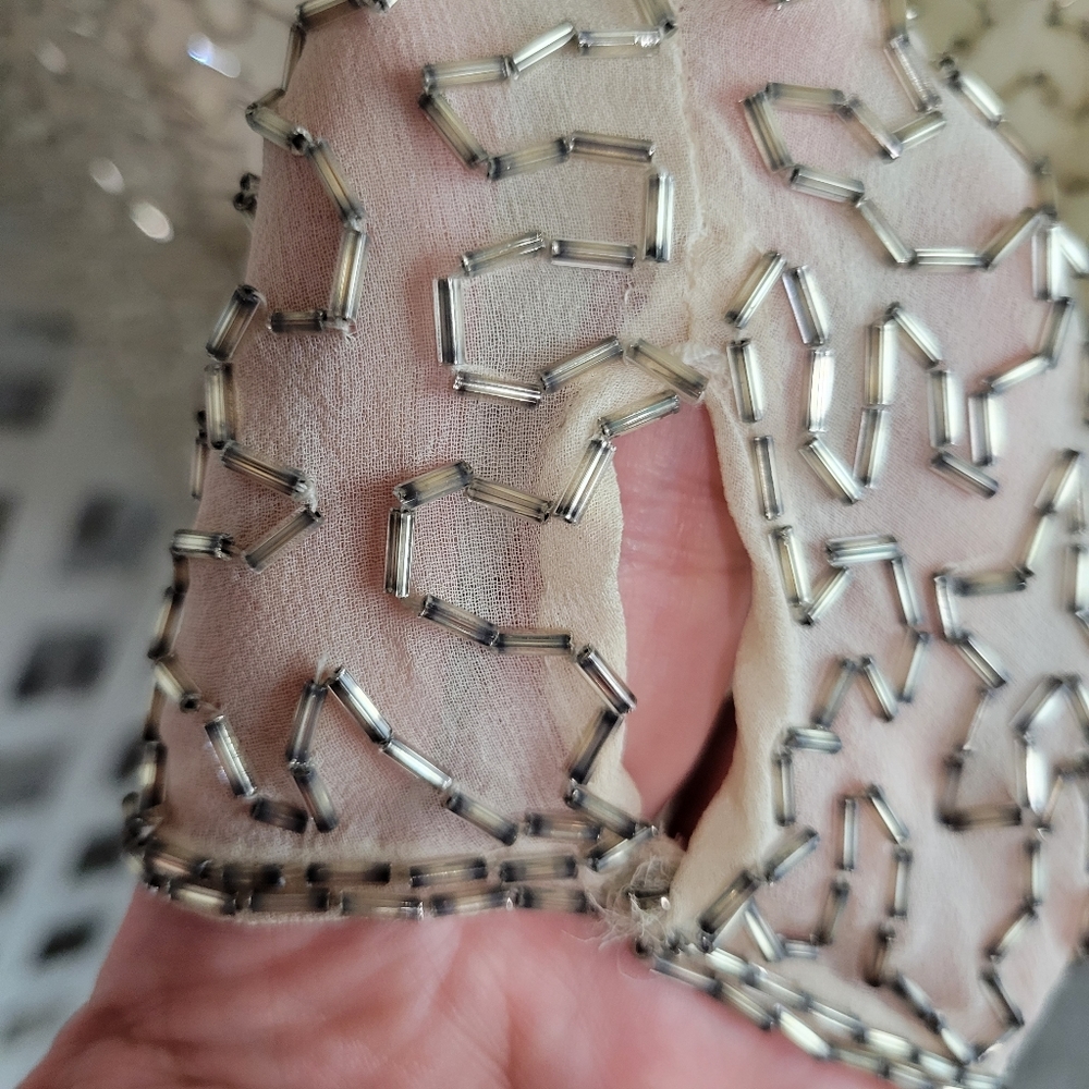 Stunning Vintage Black Tie Cream, Silver and Gold Sequin Open Back Dress Size 8 - Picture 8 of 16